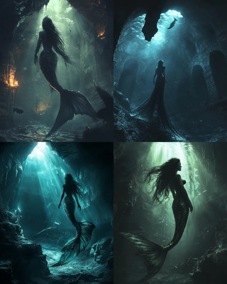 Gothic Mermaid Underwater Scene - Dark Aesthetic Gothic Digital Art for Atmospheric Creative Projects