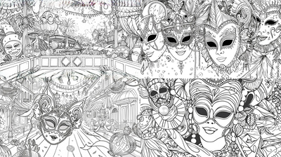 Mardi Gras Celebration Coloring - Festive Seasonal Outline Coloring Pages for Creative Relaxation and Family Fun