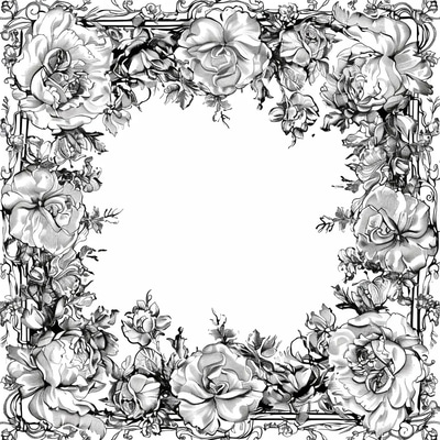 Floral Border Coloring Page - Elegant Botanical Coloring Pages for Relaxation and Creative Expression