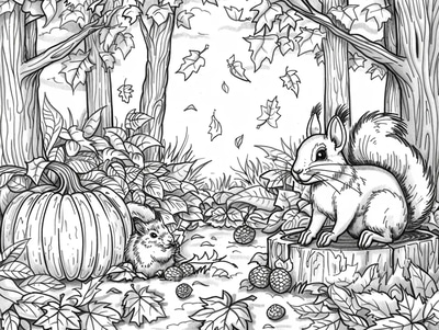 Autumn Forest Coloring - Seasonal Outline Coloring Pages for Relaxation and Creative Expression