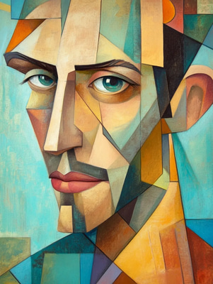 Geometric Cubist Portrait of a Man in Pastels - Vibrant Cubist Portrait Art for Contemporary Creative Projects