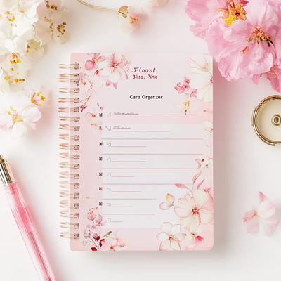 Floral Bliss Pink Self Care Organizer - Elegant Wellness Planner for Personal Growth and Mindful Living 2025-2026