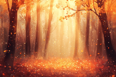 Misty Autumn Forest - Serene Woodland Landscape Art for Creative Decor and Digital Projects