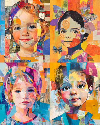 Child Collage Portrait with Paper Cutouts - Artistic Portrait Collage for Personal and Creative Use