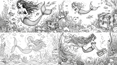 Mermaid Coloring Page - Enchanting Underwater Marine Life Art for Creative Kids and Adults