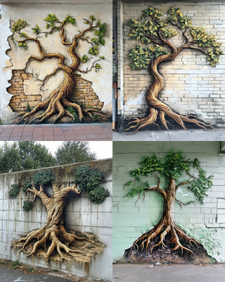 Concrete Bloom Urban Tree Mirage - 3D Graffiti Art with Urban Vibes for Creative Designers and Street Art Enthusiasts