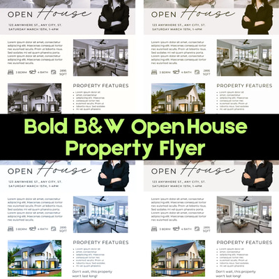 Bold B&W Open House Property Flyer - Sleek Real Estate Listing Template for Agents and Marketing Pros