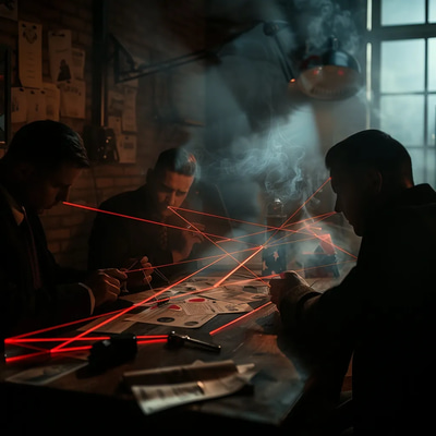 Noir Revelation Shadowy Investigation Scene - Cinematic Concept Art for Storytelling and Visual Development