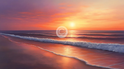 Beach Sunset Serenity - Tranquil Landscape Art for Ambient Decor and Creative Spaces