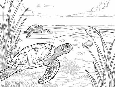 Lagoon Coloring Page - Serene Underwater Marine Life Illustrations for Creative Mindfulness and Relaxation