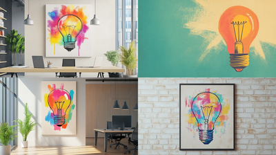 Colorful Lightbulb Graphic Bold Creative Spark - Vibrant Office Wall Art for Inspiring Workspaces and Modern Interiors