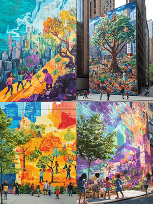 Children Planting Hope Mural - Vibrant Political & Social Commentary Graffiti Art for Impactful Urban Expression