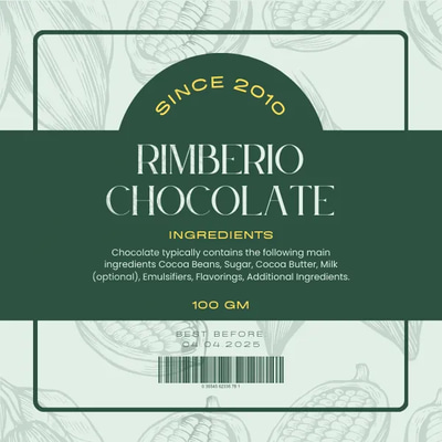 Chocolate Product Label Green & White Clean - Professional Packaging Label Template for Commercial Branding Success