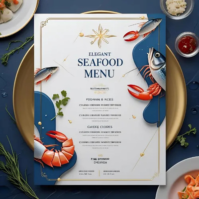 Elegant Seafood Menu - PSD Template - Refined and Customizable Seafood Menu Design for Professional Marketing and Promotions
