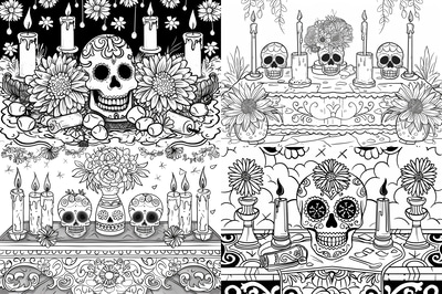 Day of the Dead Coloring - Seasonal Outline Nest Press Coloring Pages for Creative Relaxation and Festive Art Projects
