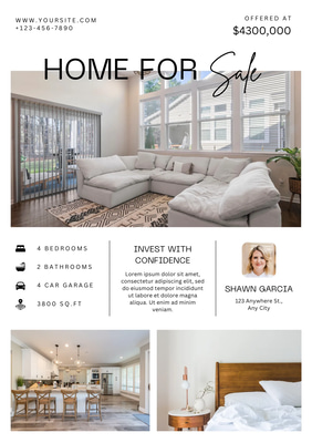 Elegant Cream White Property Flyer - Premium Real Estate Listing Template for Commercial Branding and Marketing