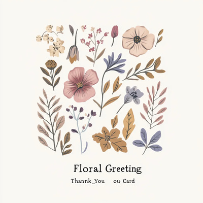 Floral Greeting Thank You Card - Elegant Floral Design for Heartfelt Appreciation and Personal Touches