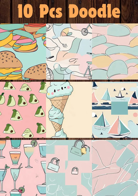 10 Whimsical Doodle Delight Patterns - Playful Anime-Inspired Patterns for Creative Projects and Printables