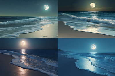 Moonlit Beach Scene - Serene Seascape Art for Tranquil Spaces and Creative Decor