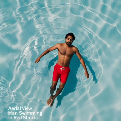 Aerial View Man Swimming in Red Shorts - Cinematic Sports Footage for Fitness & Dynamic Visual Projects