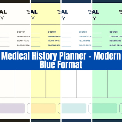Medical History Planner - Modern Blue Format - Sleek Medical Record & Appointment Template for Health Professionals and Wellness Planning
