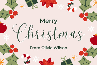 Illustrated Christmas Tag - Pink Festive Style - Charming Seasonal Label Templates for Professional Packaging & Holiday Branding