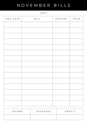 A-Z Bill Organizer - Black White Financial System - Sleek Minimalist Planner for Personal and Business Budget Management