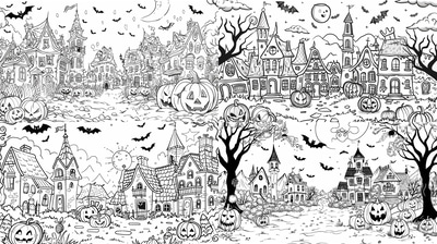 Halloween Night Coloring - Seasonal Outline Coloring Pages for Creative Relaxation and Festive Fun