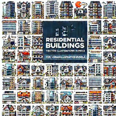 100+ Residential Buildings Vector Art - CDR Urban Illustration Bundle - Detailed Architectural Vectors for Designers and Urban Creatives
