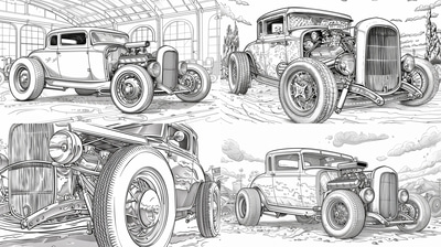 Hot Rod Car Coloring - Classic Transportation Coloring Pages for Creative Kids and Enthusiasts