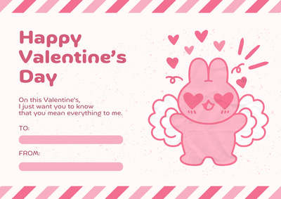 Bunny Valentines Day Flat Card - Charming Romantic Greeting for Heartfelt Love Notes and Personal Messages