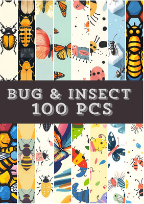 100 Whimsical Bug Motif Patterns Collection - Playful Nature-Inspired Seamless Designs for Creative Projects and Branding