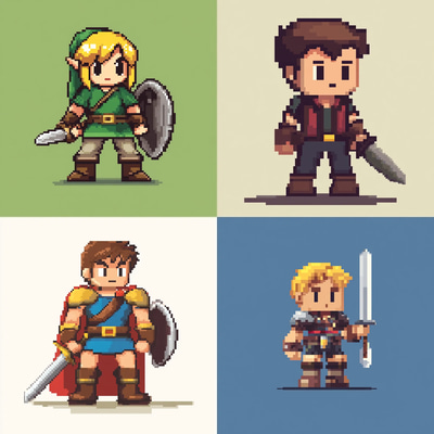 Classic 8-Bit Hero Sprite Design - Retro Pixel Art Characters for Indie Games and Digital Creators