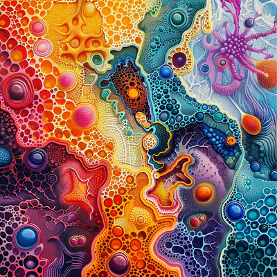 Abstract Cellular Structures - Vibrant Microcosm - Dynamic Abstract Art for Creative Spaces and Visual Storytelling