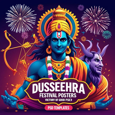 10 Dussehra Festival Posters - Victory of Good PSD Templates - Festive Marketing Banners for Engaging Brand Campaigns