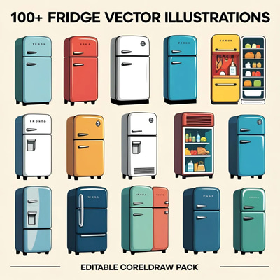 100+ Fridge Vector Illustrations - Editable CorelDRAW Pack - Versatile Kitchen Appliance Vectors for Designers and Brands