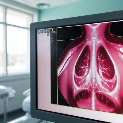 Breast Scan on Monitor - Cinematic Medical Stock Video for Educational and Scientific Content Creators 2025-2026