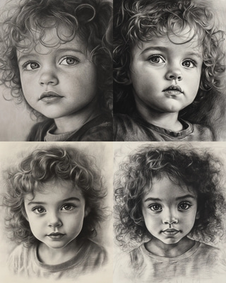 Curly-Haired Child Charcoal Portrait - Expressive Charcoal and Pencil Portrait Art for Emotional Storytelling and Fine Art Collections