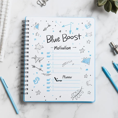 Blue Boost Motivation Planner - Streamlined Goal & Bucket List Organizer for Personal Growth and Productivity