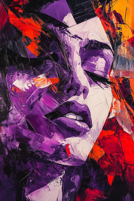 Deep Purple Expressionistic Portrait of a Woman - Vibrant Expressionistic Digital Portrait Art for Creative Visual Projects