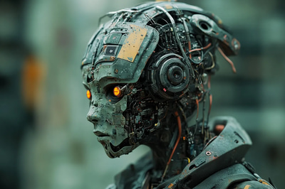 Battle-Damaged Android in a Warzone - Futuristic Robotics Digital Art for Sci-Fi Creators and Visual Storytelling