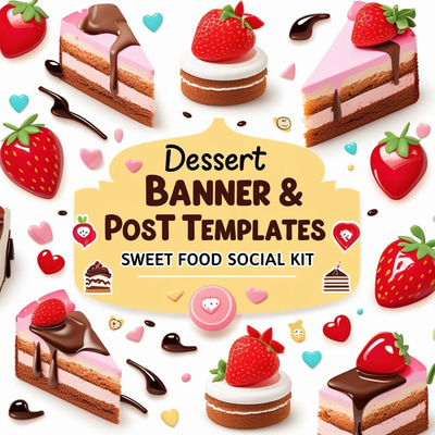 Dessert Banner & Post Templates - Sweet Food Social Kit for Engaging Culinary Branding and Content Creators