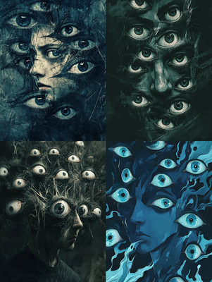 Person With Multiple Eyes Artwork - Surreal Psychological Horror Digital Art for Dark Visual Storytelling