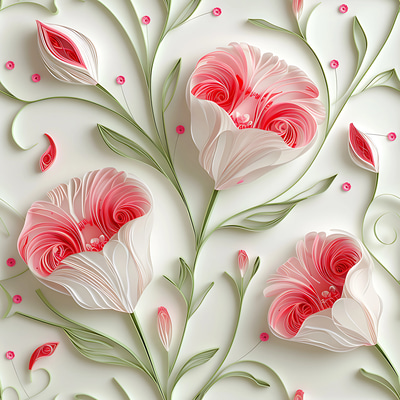 100 Delicate Paper Quilled Florals - Elegant Geometric Abstract Pattern Collection for Creative Print & Digital Design