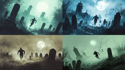 Man Running in Fog Illustration - Atmospheric Horror Artwork for Dark Storytelling and Creative Use