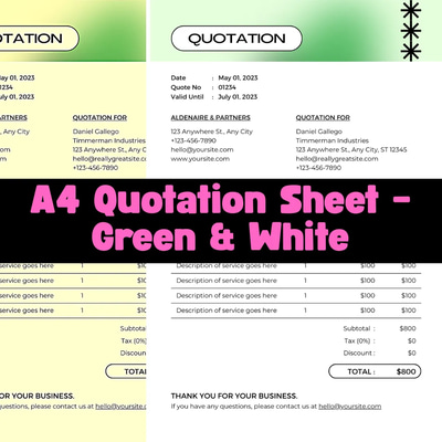 A4 Quotation Sheet Green White - Professional Business Report Template for Efficient Commercial Use
