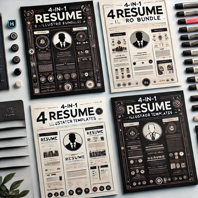 4-in-1 Resume Pro Bundle - Versatile Illustrator Templates for Professional CV Design and Impactful Job Applications