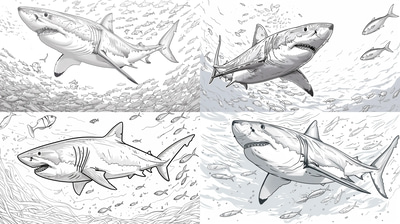 Great White Shark Coloring - Immersive Marine Life SketchNest Studio Pages for Creative Coloring Enthusiasts