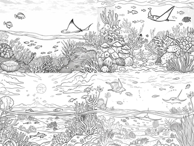 Coral Atoll Coloring Page - Artistic Marine Life Illustration for Relaxation and Creative Expression