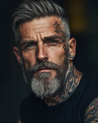 Realistic Portrait of a Man with a Shaved Head - Powerful Ethereal Studio Portrait Art for Creative Projects and Personal Branding